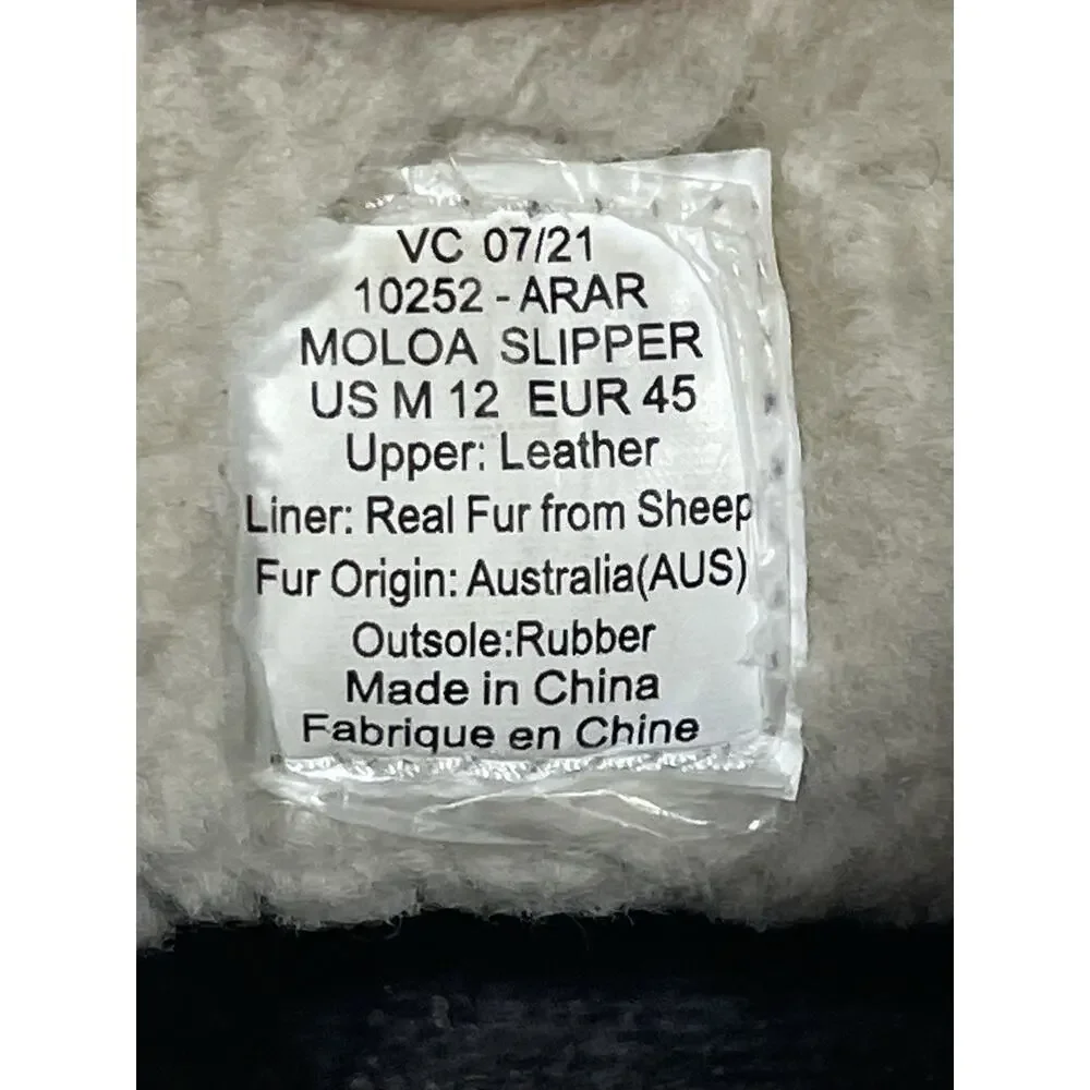 Olukai Moloa Slipper Men's Size 12 Beige Leather, Sheep Fur Lining, Drop In Heel